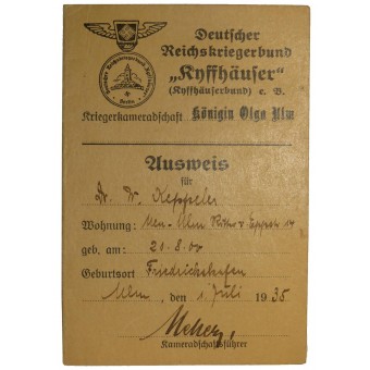 Medlemskort - Deutscher Reichskriegerbund Kyffhäuser. Espenlaub militaria